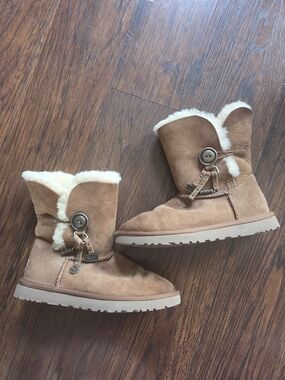UGG Chestnut Suede Shearling Button Boots